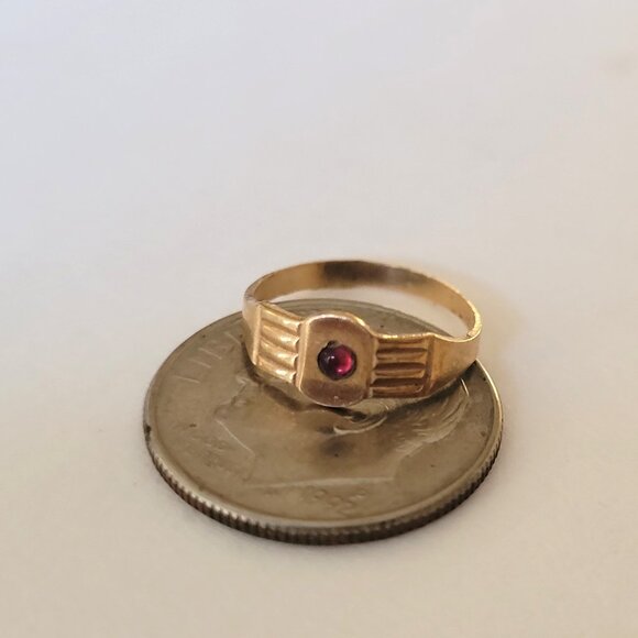 Antique Yellow Gold Ring Tiny Size 10k Ostby Barton Red Stone Baby Size - Picture 10 of 13